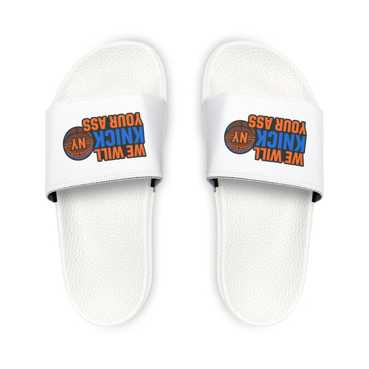 Slide Sandals — 'We Will Knick My Your Ass' Novelty Adjustable-Strap Slides