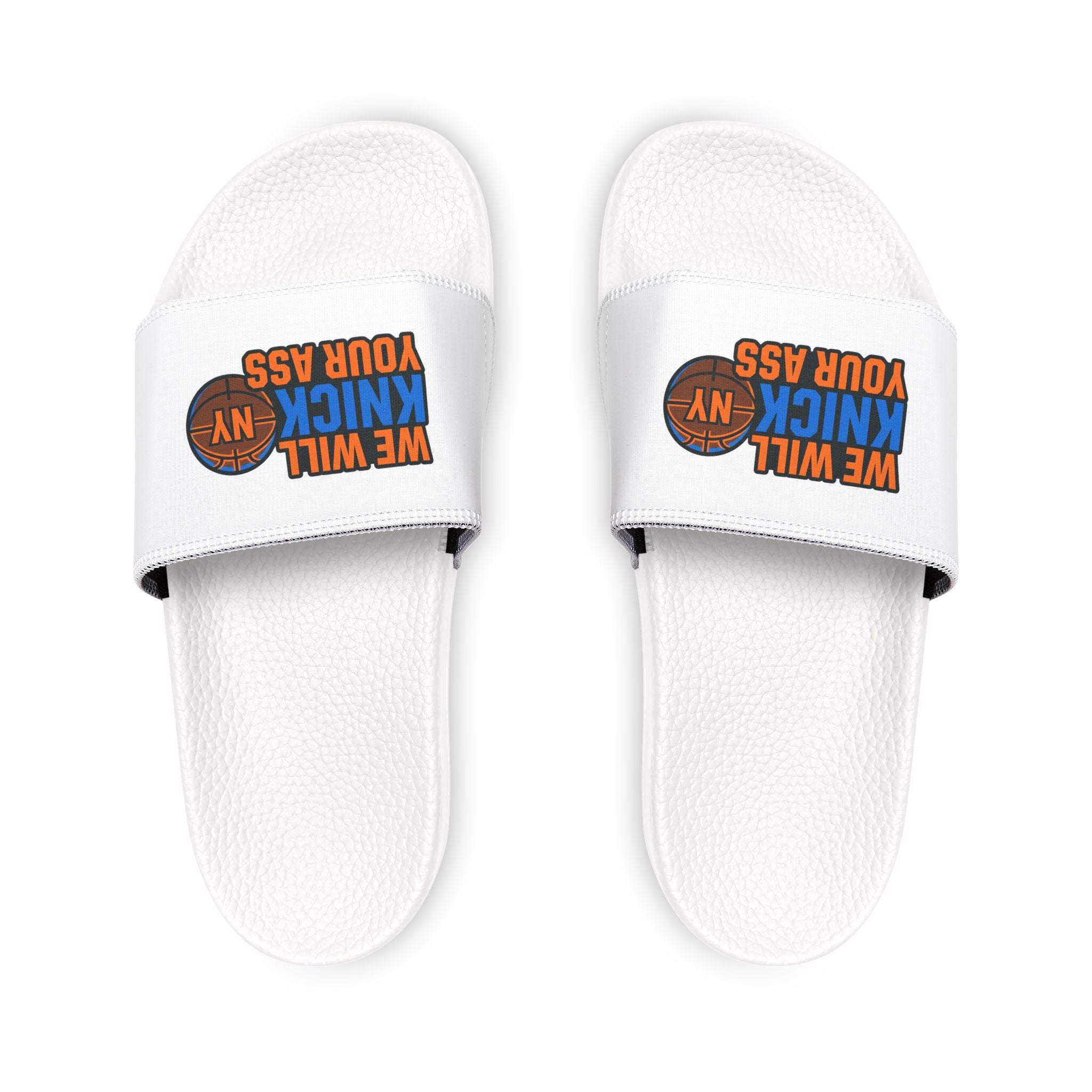 Slide Sandals — 'We Will Knick My Your Ass' Novelty Adjustable-Strap Slides