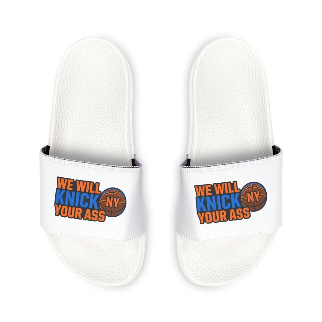 Slide Sandals — 'We Will Knick My Your Ass' Novelty Adjustable-Strap Slides